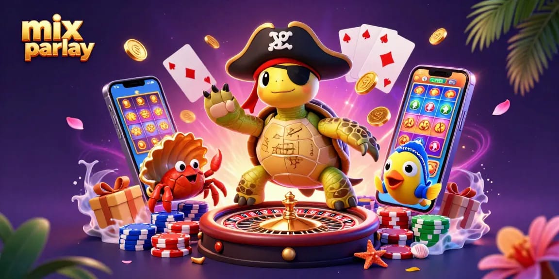 Spin the reels with mix parlay excitement in this vibrant casino adventure illustration.
