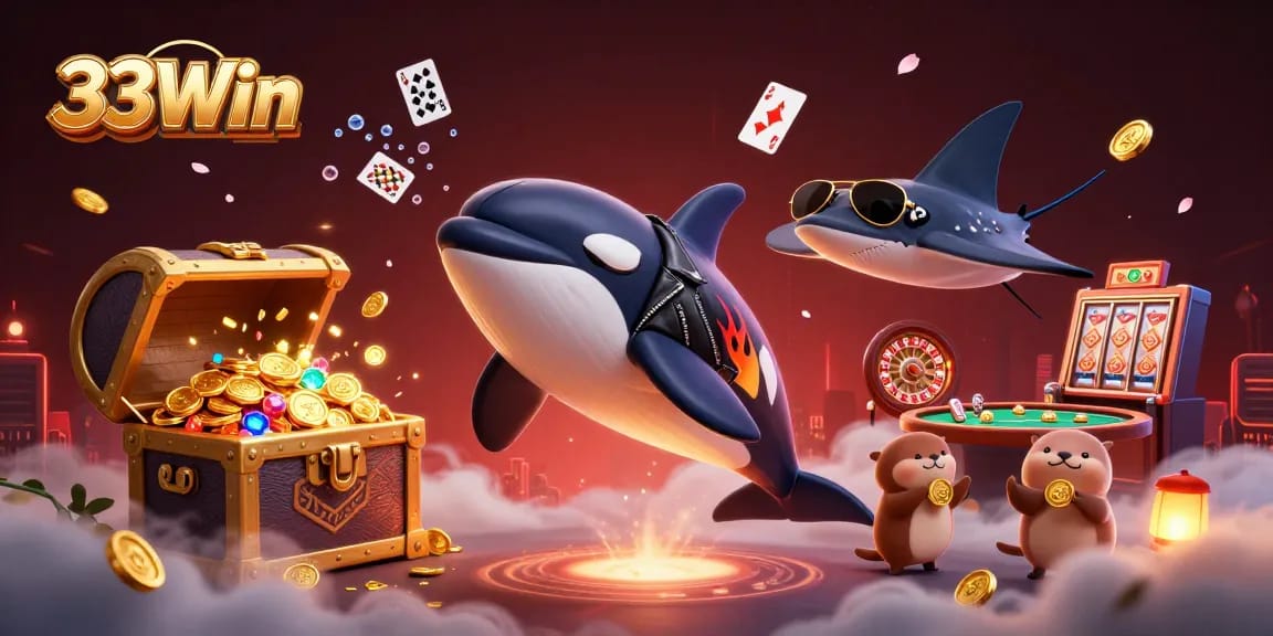 Win big with 33Win in a vibrant underwater casino featuring playful sea creatures and treasure!
