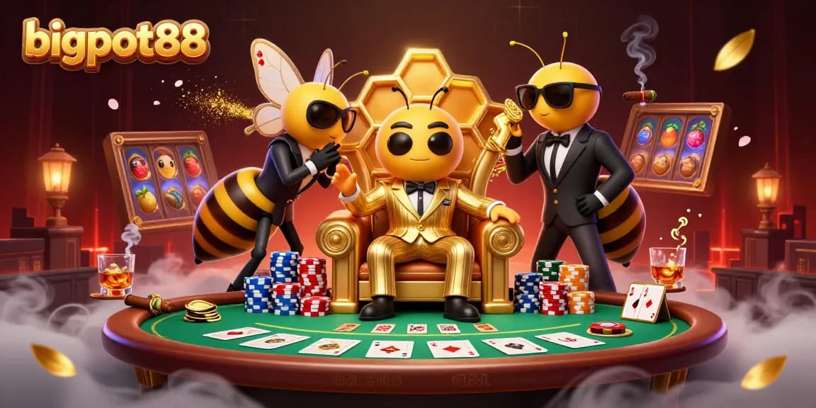 Experience excitement with bigpot88's dramatic 3D casino scene showcasing vibrant gaming elements.
