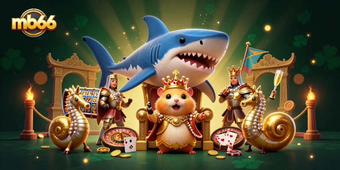 Experience excitement with mb66, featuring a golden hamster king in a dynamic casino scene.