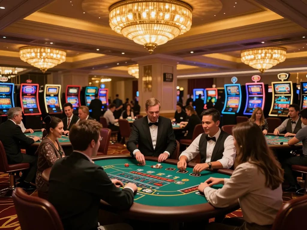 Players enjoying a thrilling game at Casino MM99's vibrant gaming floor, showcasing the excitement of live betting.