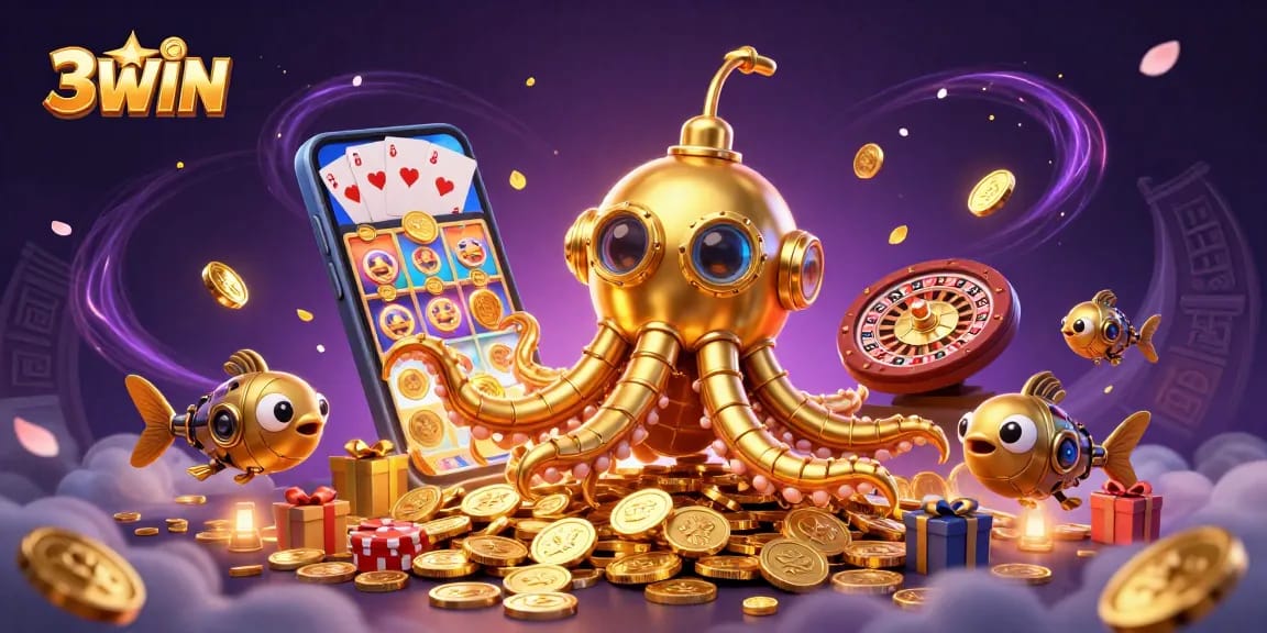 Experience 3WIN's thrilling jackpot adventures with a golden kraken and exciting game elements!