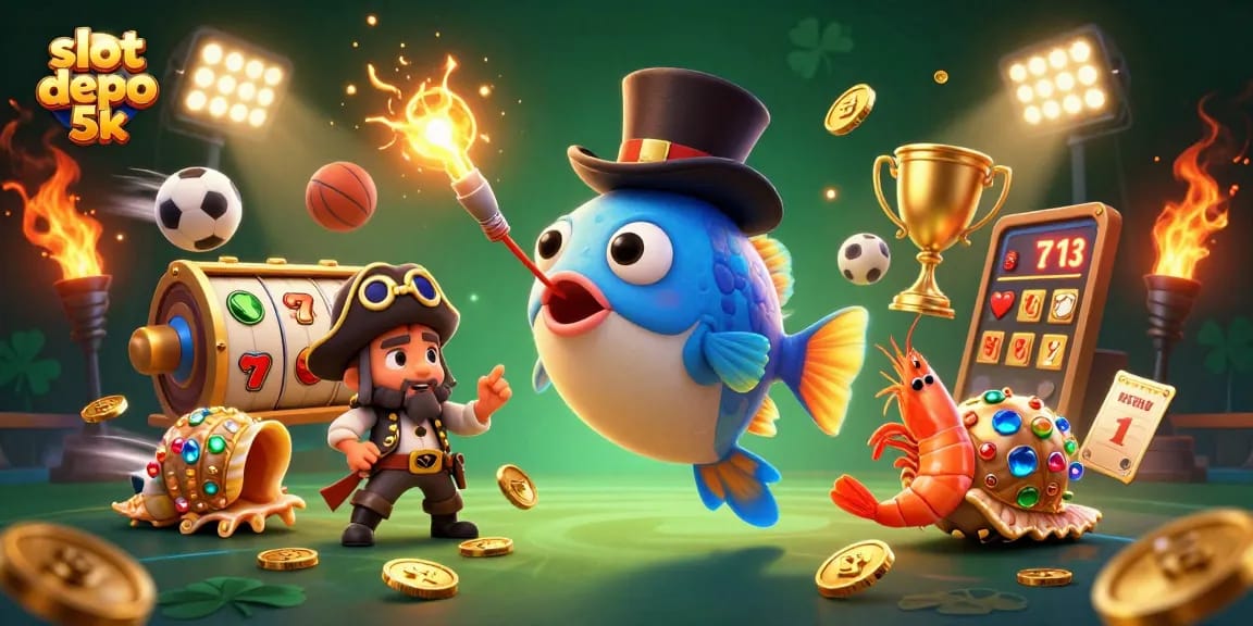 Experience the excitement of slot depo 5k with vibrant characters attracting golden coins and thrilling game elements.