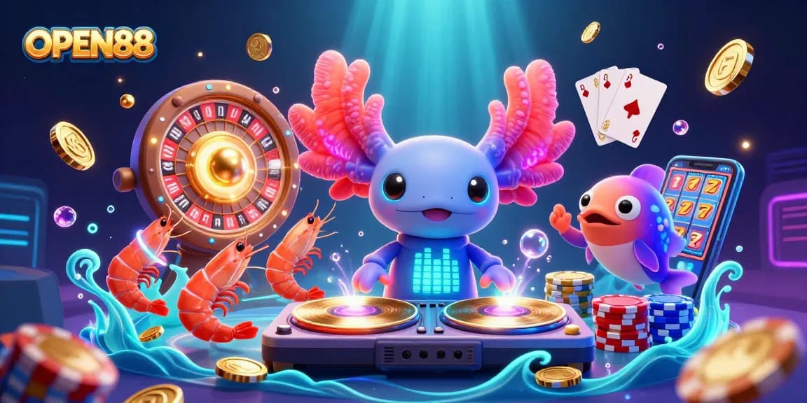 Experience excitement at OPEN88 with vibrant characters engaging in thrilling underwater casino fun.