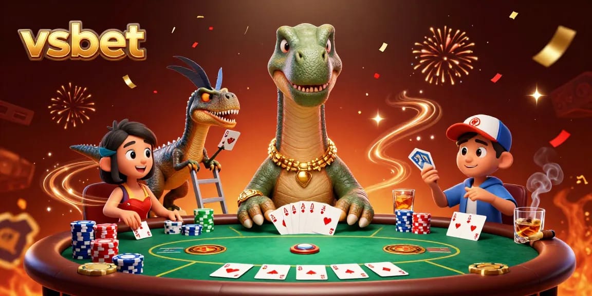 Experience thrilling poker action and vibrant casino vibes with vsbet's dynamic illustration.