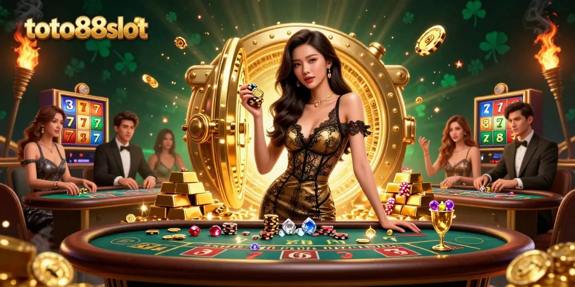 Experience the allure of toto88slot with a glamorous scene at a VIP baccarat table and stunning casino elements.