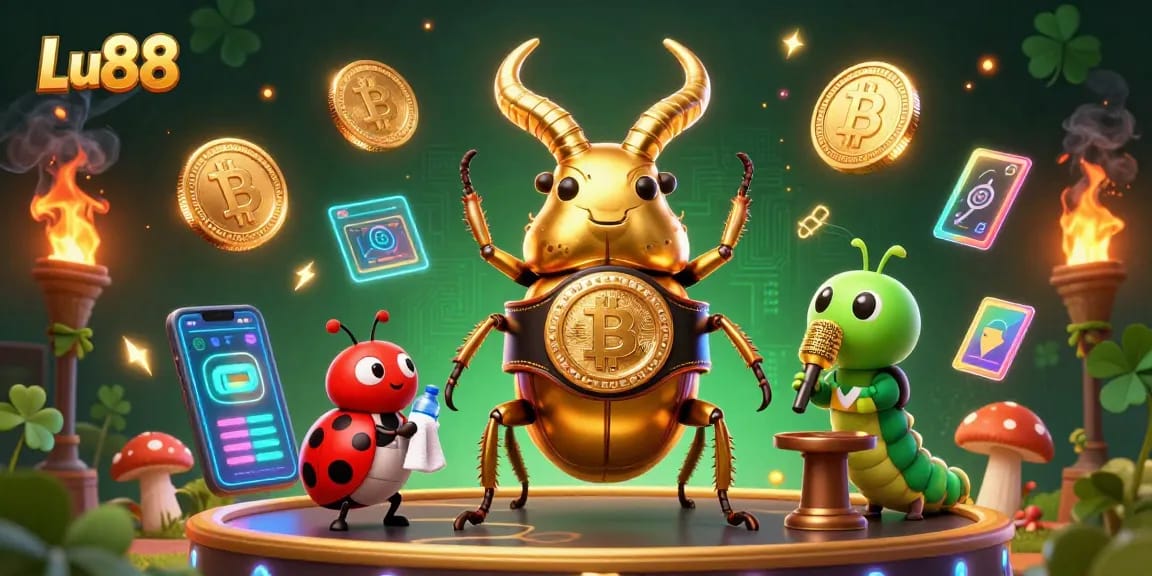 Engage in thrilling gameplay at Lu88 with vibrant 3D casino characters and radiant crypto elements.