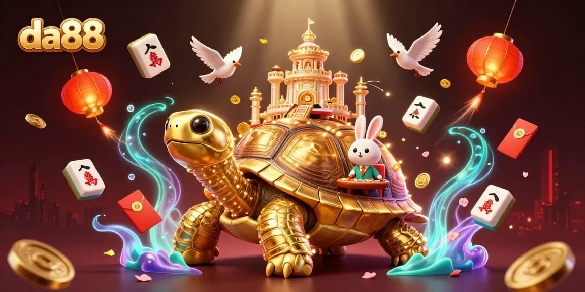 Experience the thrilling da88 casino adventure in an ultra-detailed 3D scene with golden tortoise and dynamic game elements