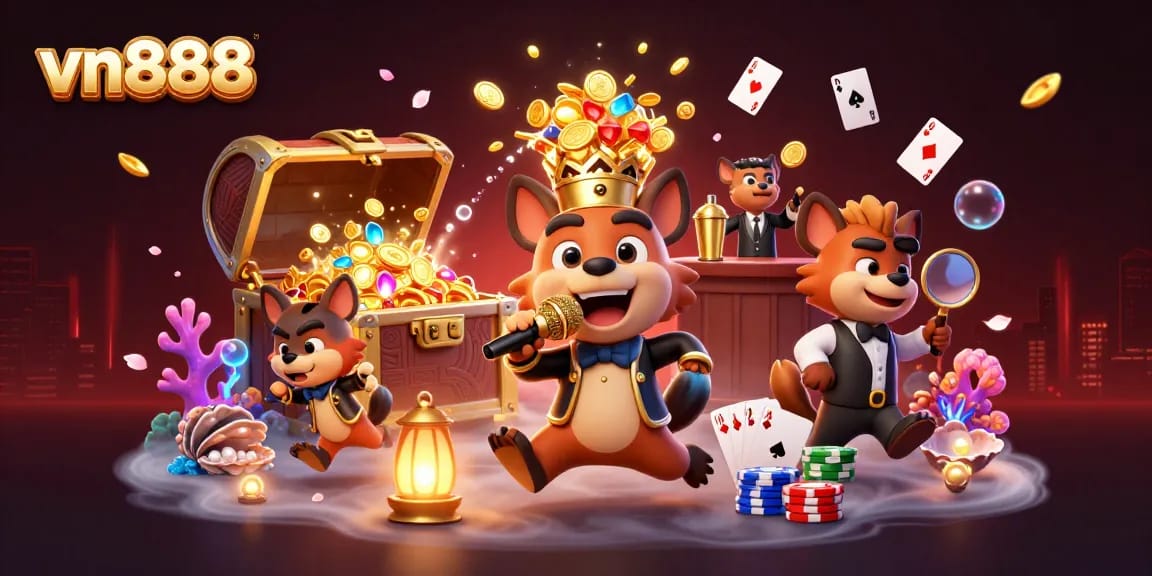 Engage in thrilling gameplay and laughter at vn888's comedy casino club featuring hyenas.