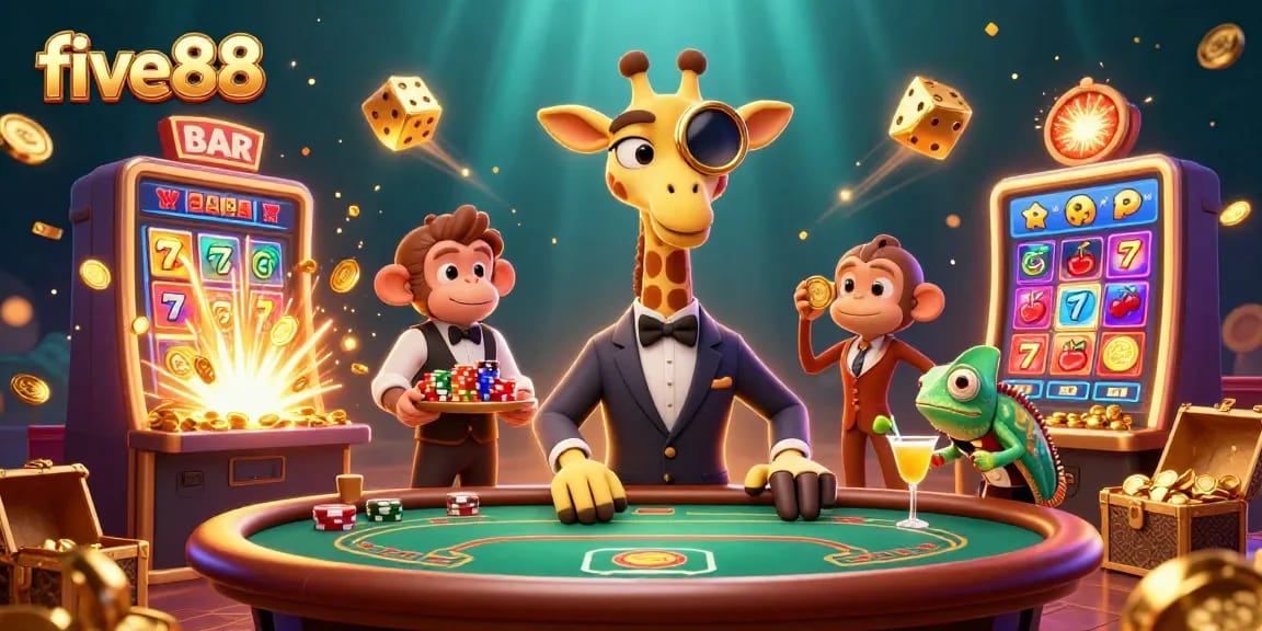 Experience the excitement of five88 with a vibrant 3D casino scene packed with action and rich details.