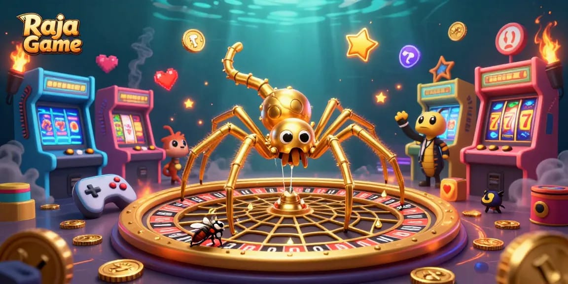 Experience exciting gameplay with Raja Game's color-rich 3D illustration showcasing a vibrant casino scene.