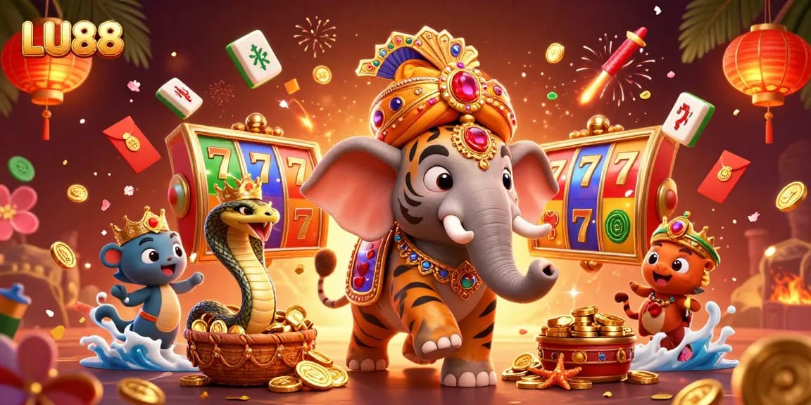 Engage in thrilling spin action at LU88 with a vibrant 3D casino scene featuring dynamic slot elements.