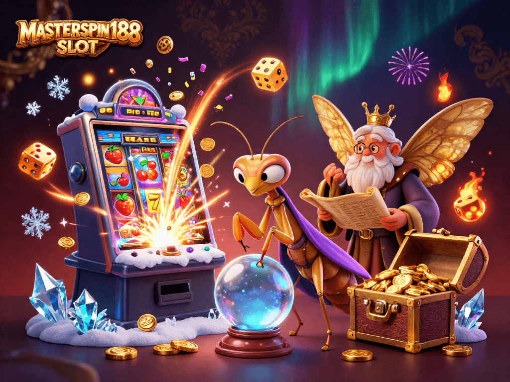 Spin to victory with MASTERSPIN188 SLOT, featuring vibrant casino elements and captivating characters.