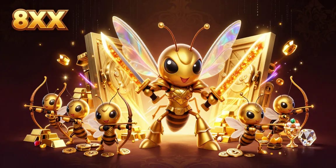 Engage in thrilling betting experiences with 8XX through eye-catching golden hornet gaming illustrations.