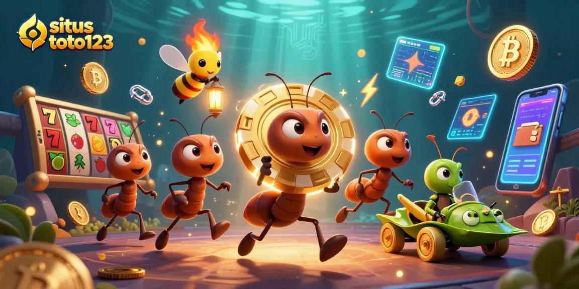 Join the fun at situs toto123 with our cartoon heist ants and golden poker chip adventure!