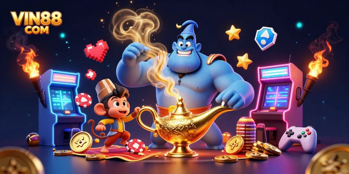 Experience thrilling action with VIN88 COM in this vibrant casino scene featuring magical elements and gaming excitement.