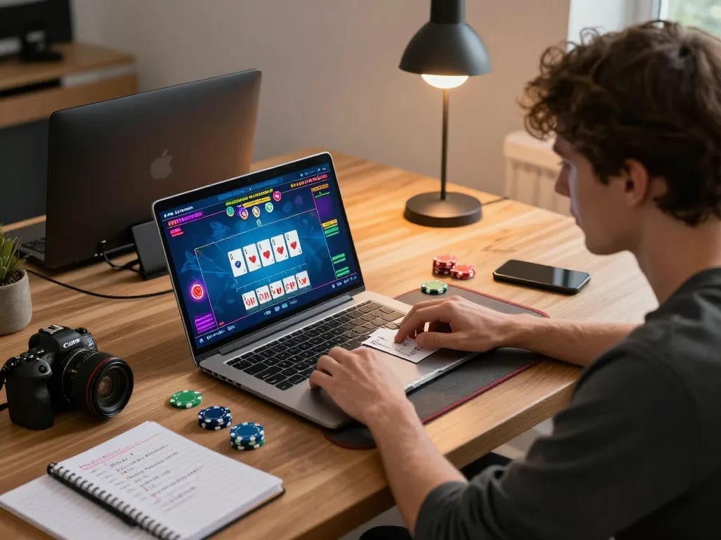 Engaged player using bl555 for online poker, showcasing gameplay and strategies.
