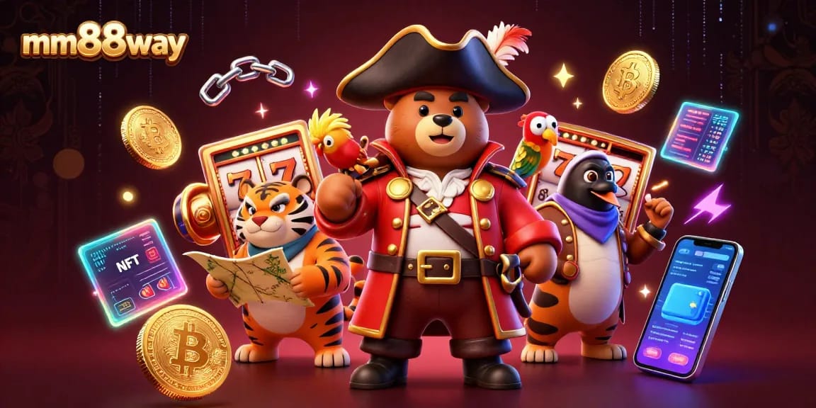 Spin jackpots at mm88way with a vibrant 3D casino scene featuring fantasy characters and colorful slot elements.
