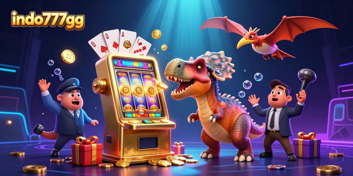 indo777gg menghasilkan jackpot emas saat dinosaurus ceria bermain slot dengan manajer kasino panik.