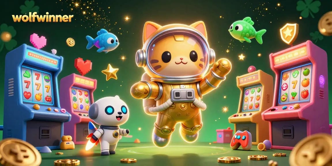 Experience wolfwinner with a golden space cat in a thrilling cosmic casino adventure.