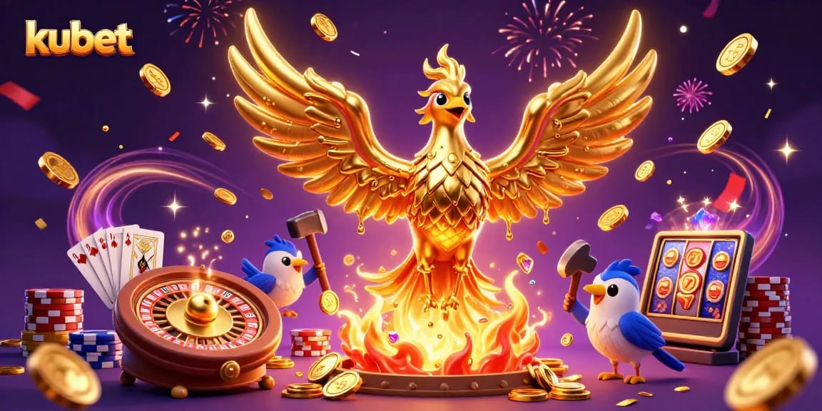 Win big at kubet with thrilling games featuring a golden phoenix symbolizing fortune.