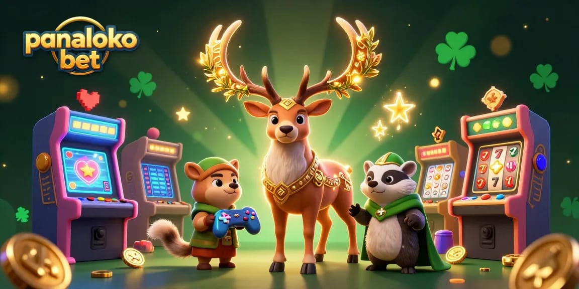 Panaloko bet showcases a vibrant 3D casino scene featuring characters and arcade elements.