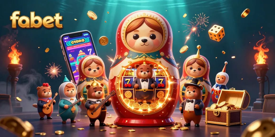Play exciting casino games with fabet's vibrant illustration featuring dynamic gaming elements and characters.