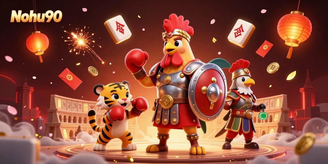 Nohu90 captivates players with an exciting 3D illustration of casino-themed action and vibrant game elements.