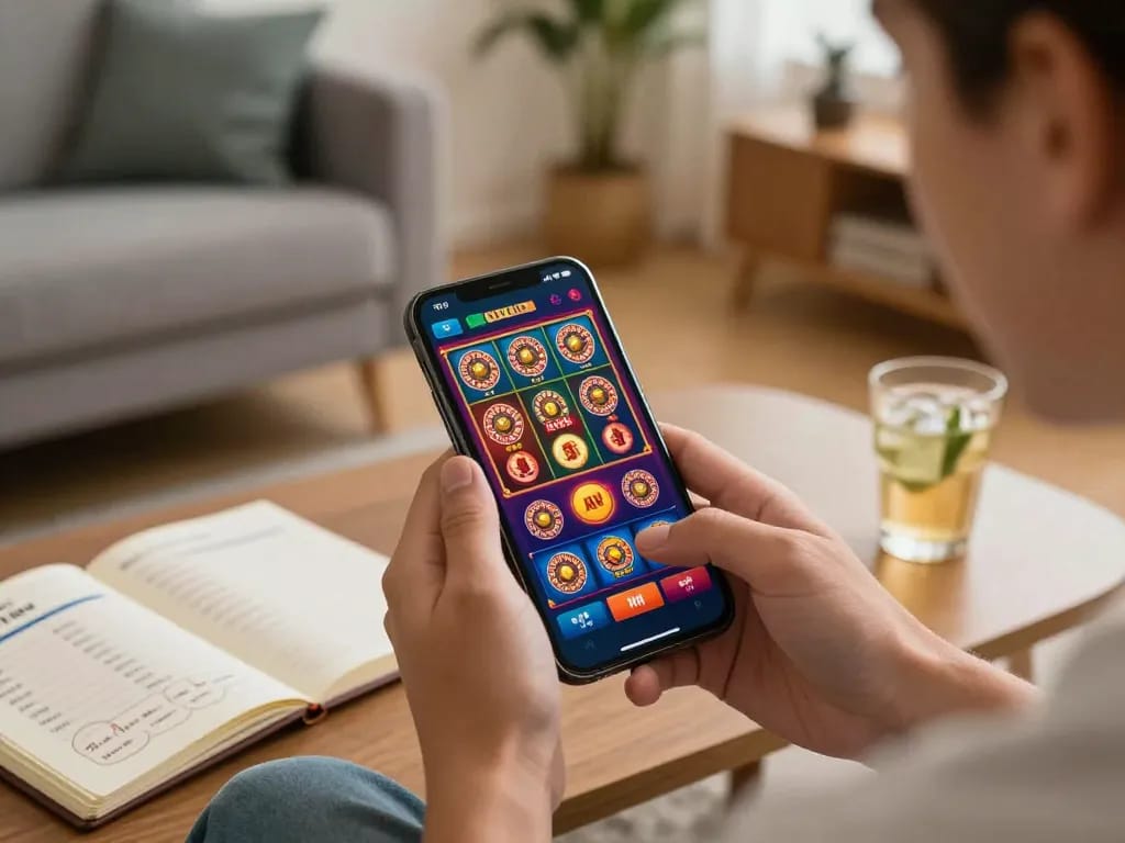 Engaged gambler using mobile app to bet on trang chủ Go88 with excitement and strategy.