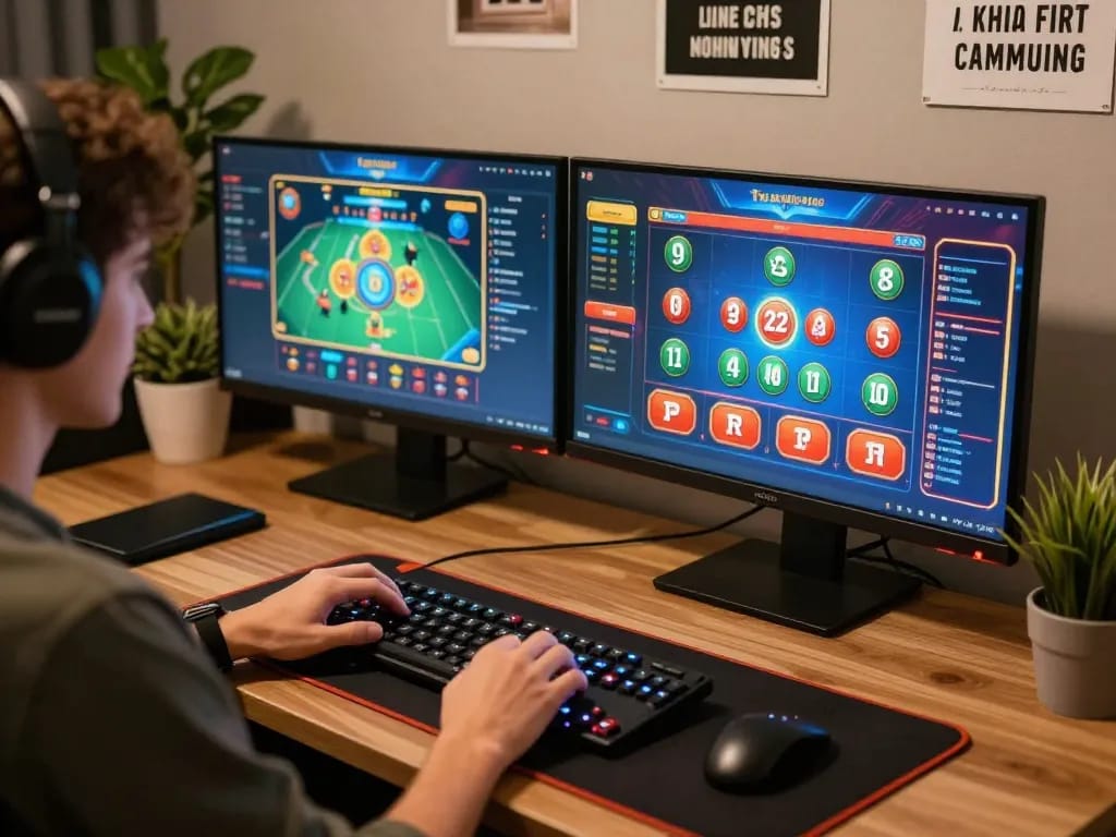 Engaging scene of a player using sc88 casino app on multiple screens for enhanced gameplay.
