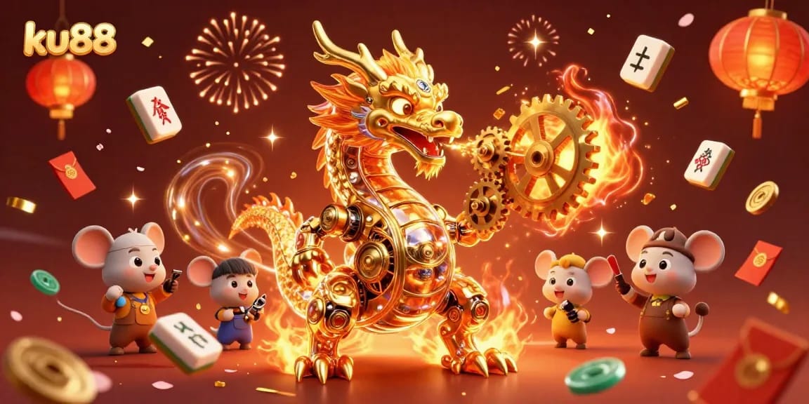 Experience high-stakes gaming with ku88 in this vibrant casino celebration illustration.