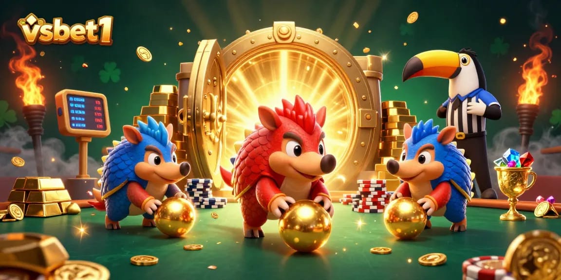 Experience thrilling gameplay with the vibrant vsbet1 pangolins amidst golden treasures and poker chips.