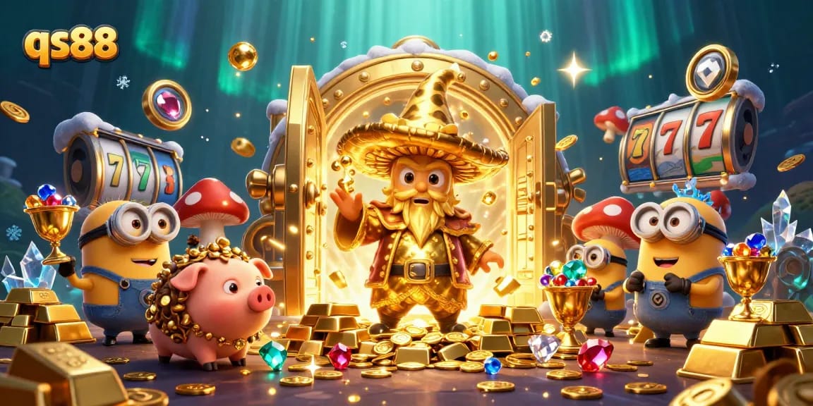 Engage in thrilling gaming with qs88, where a golden mushroom wizard and treasure await!