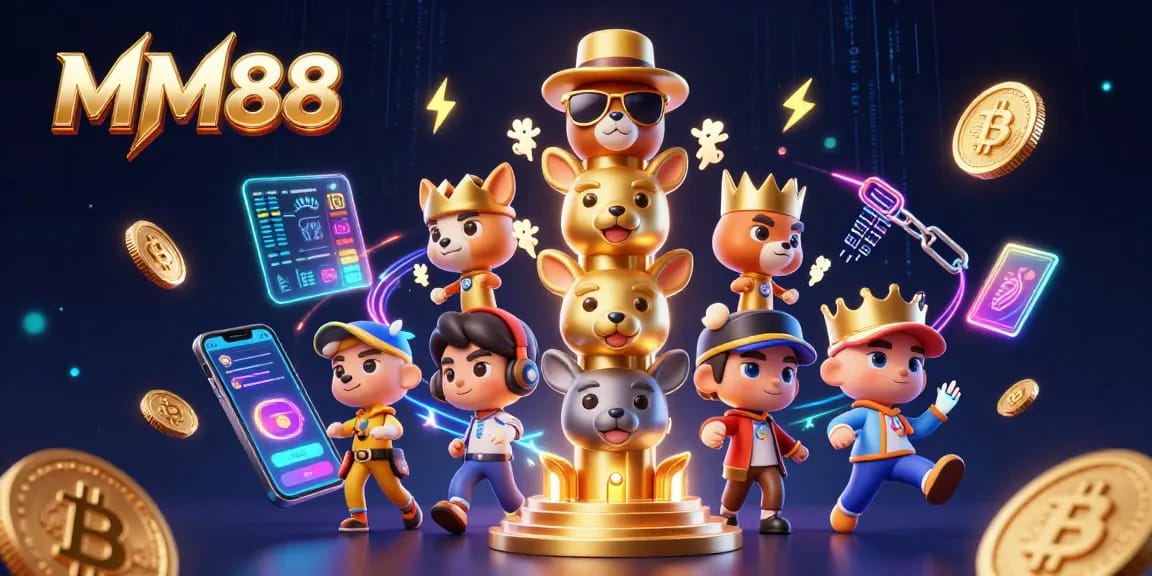 Experience the excitement of MM88 through vibrant 3D visualization showcasing diverse casino elements.