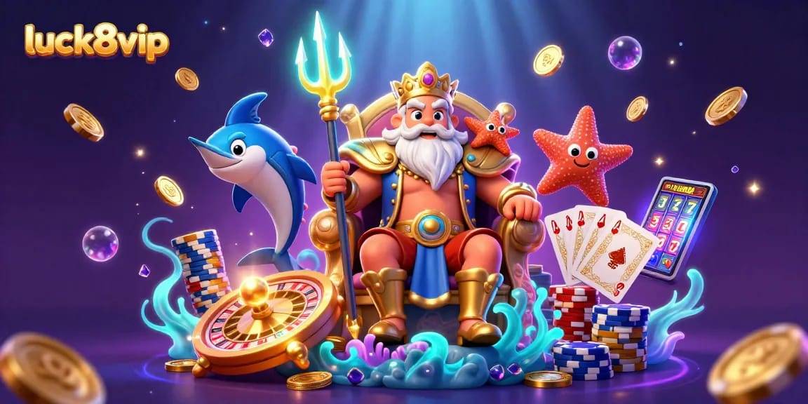 Immerse in luck8vip world with Neptune and samurai amidst sparkling casino action!