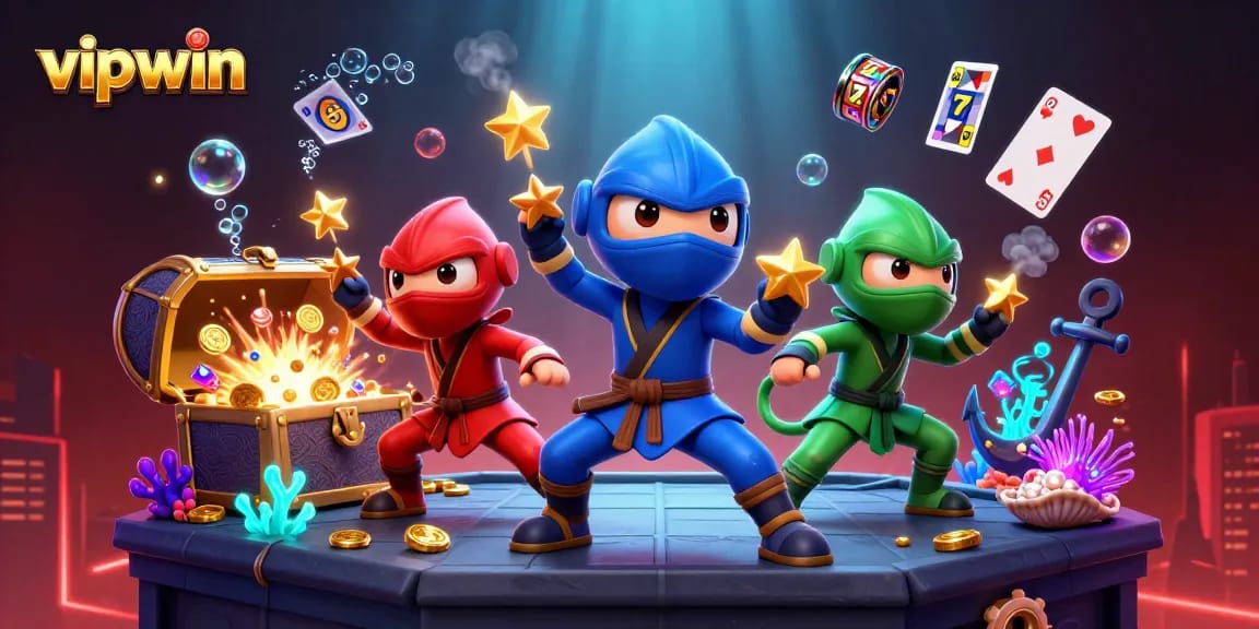 Experience thrilling action with vipwin's ninja chameleons synchronized amidst explosive casino treasures.