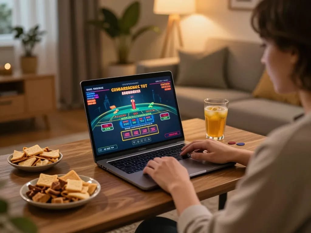 SC88 user betting strategically in a cozy home setting while playing live dealer games online