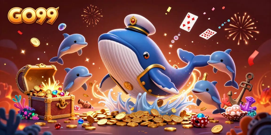 Experience the excitement of GO99 with lively casino characters in this vibrant illustration.