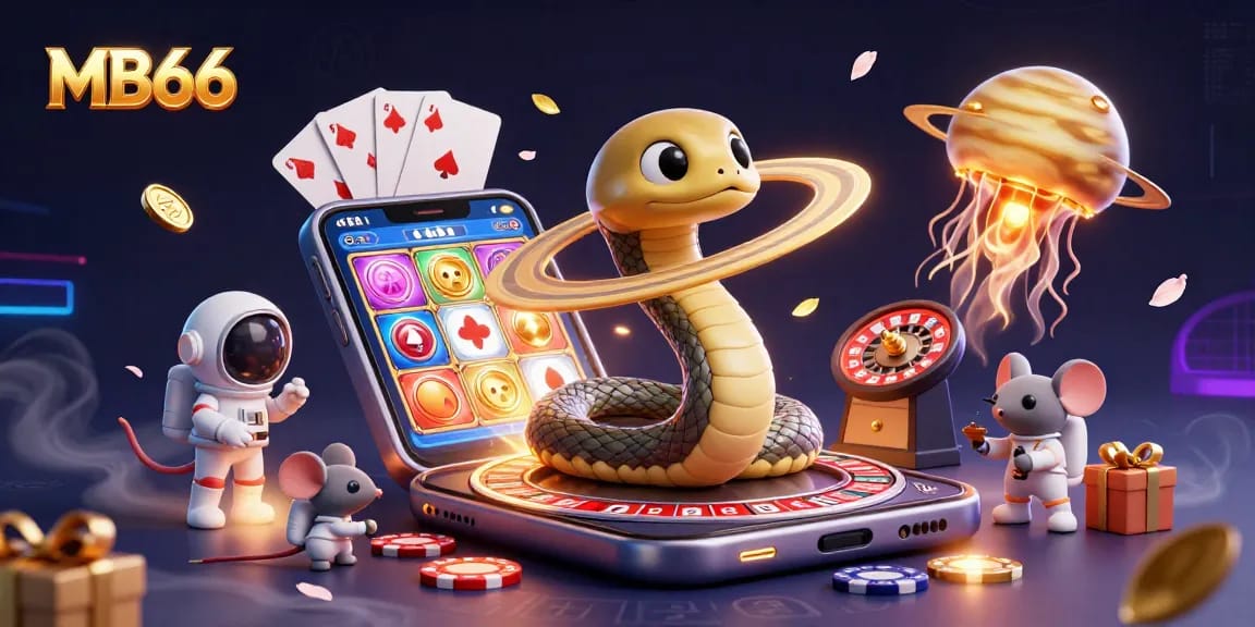 Spin the reels and win big with MB66's immersive cosmic casino scene full of playful action.