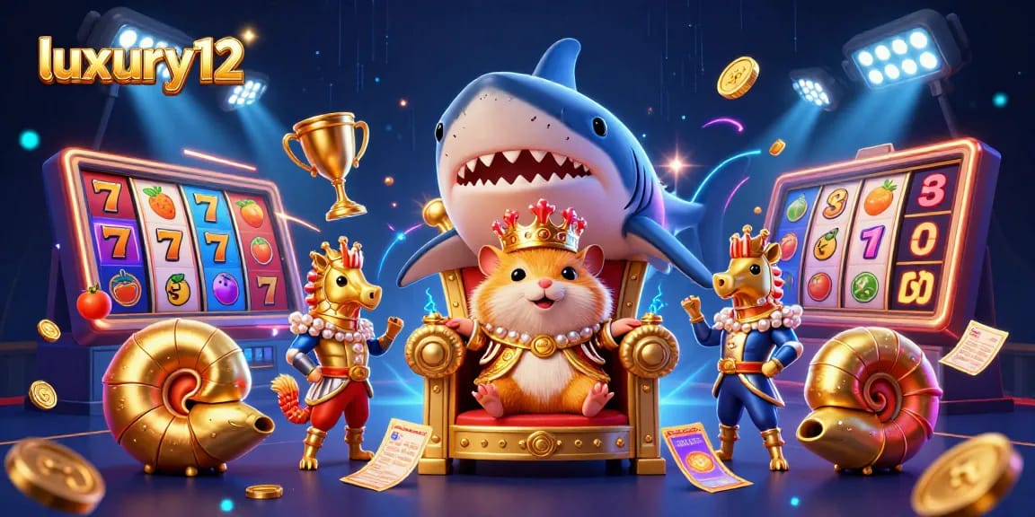 Experience luxury12 gaming with a golden hamster king and vibrant slot elements.