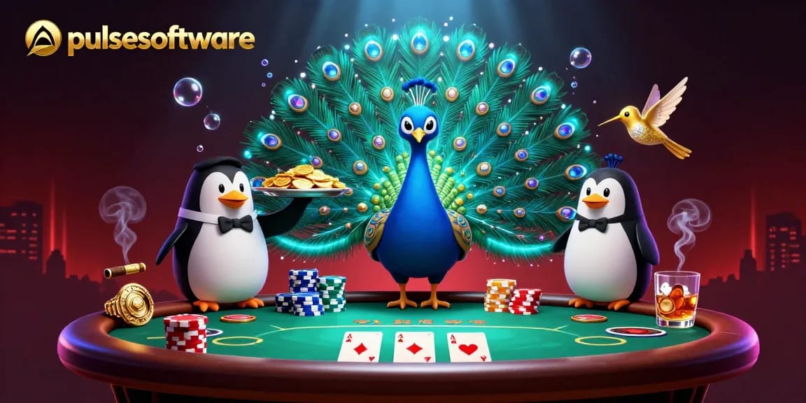 Engage with pulsesoftware's vibrant casino experience featuring poker elements and characters.