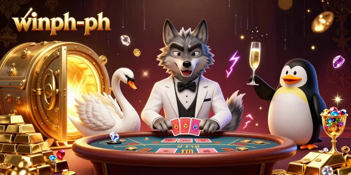 Experience the excitement at winph-ph with 3D characters indulging in a lavish gaming scene.