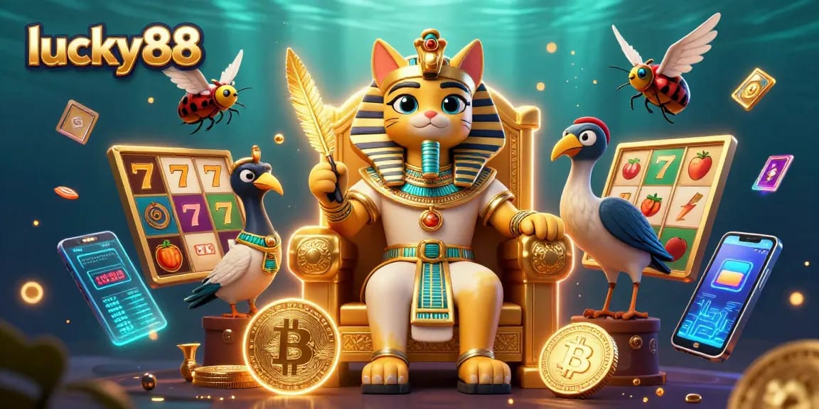 Engage with lucky88 slot reels and crypto elements in a vibrant 3D illustration scene.