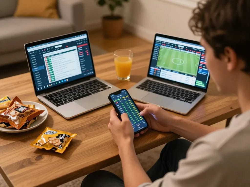 Excited bettor using their smartphone for 27G online betting with live odds