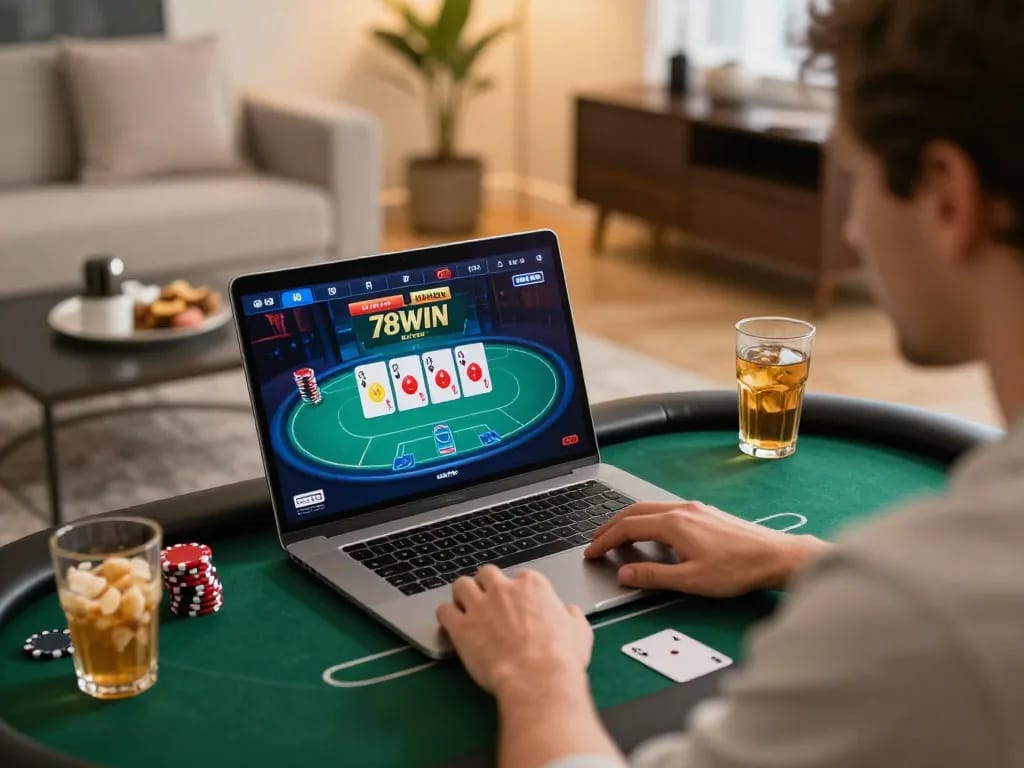 Experience the thrill of winning with 78WIN poker gameplay in a cozy home setting