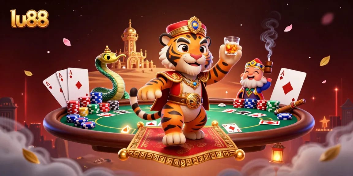 Win big at lu88 with captivating 3D casino illustration showcasing vibrant poker and gaming elements.