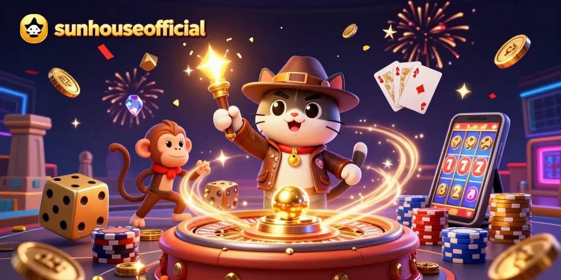 Experience thrilling gameplay at sunhouseofficial as the adventurous cat uncovers golden casino treasures.