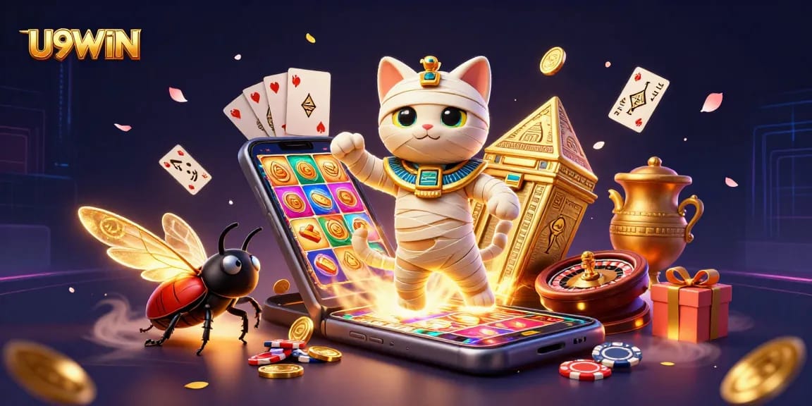 Experience exhilarating gaming with U9WIN as an Egyptian mummy cat bursts from a sarcophagus!
