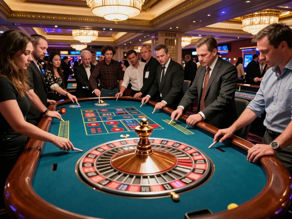 Players betting at the GO8 roulette table during an exciting casino game.