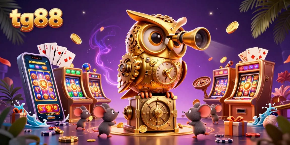 Engage with tg88's thrilling slots, where golden coins and vibrant games come alive in a captivating casino scene.